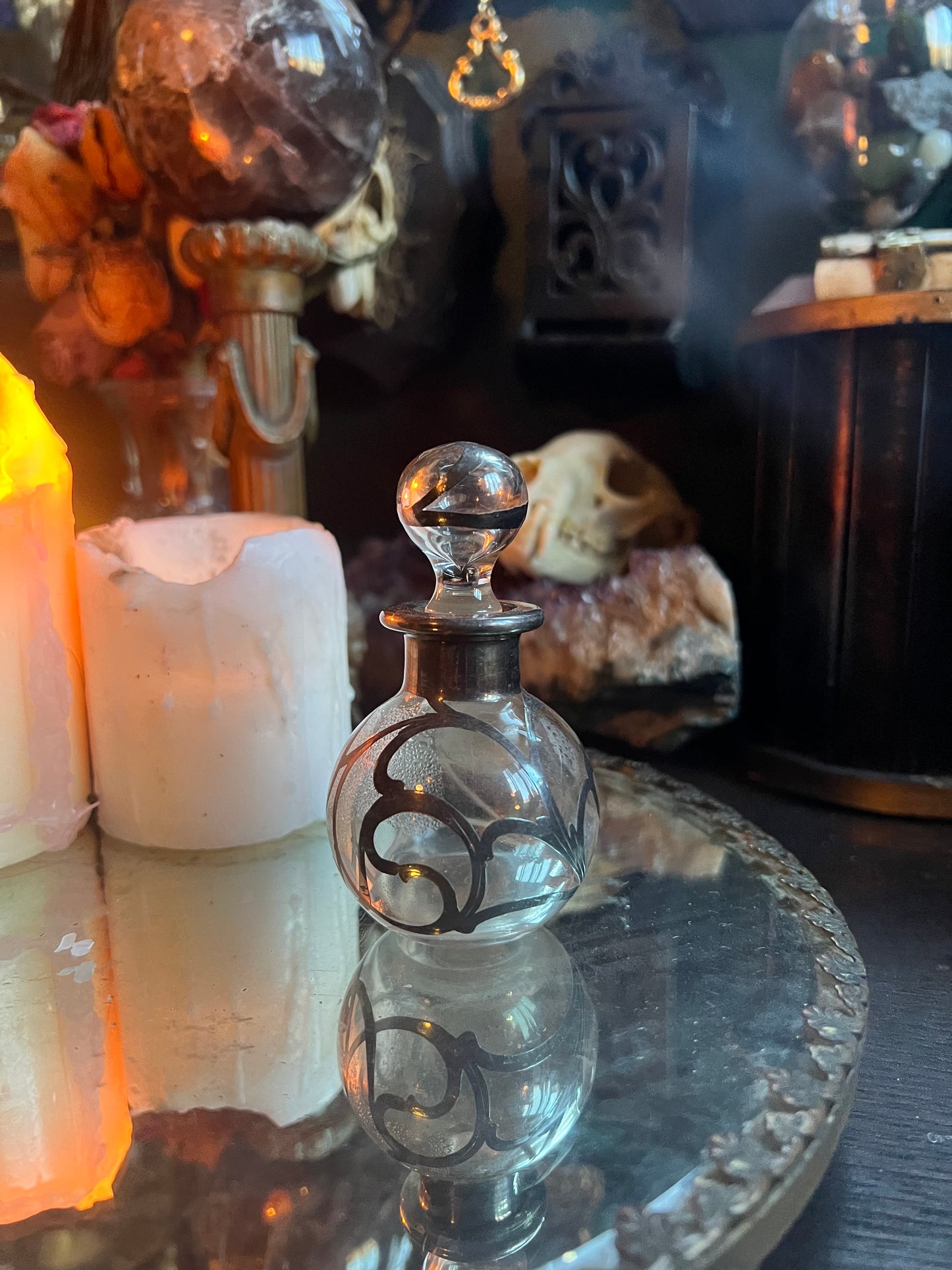 Antique Silver Overlay Perfume Bottle