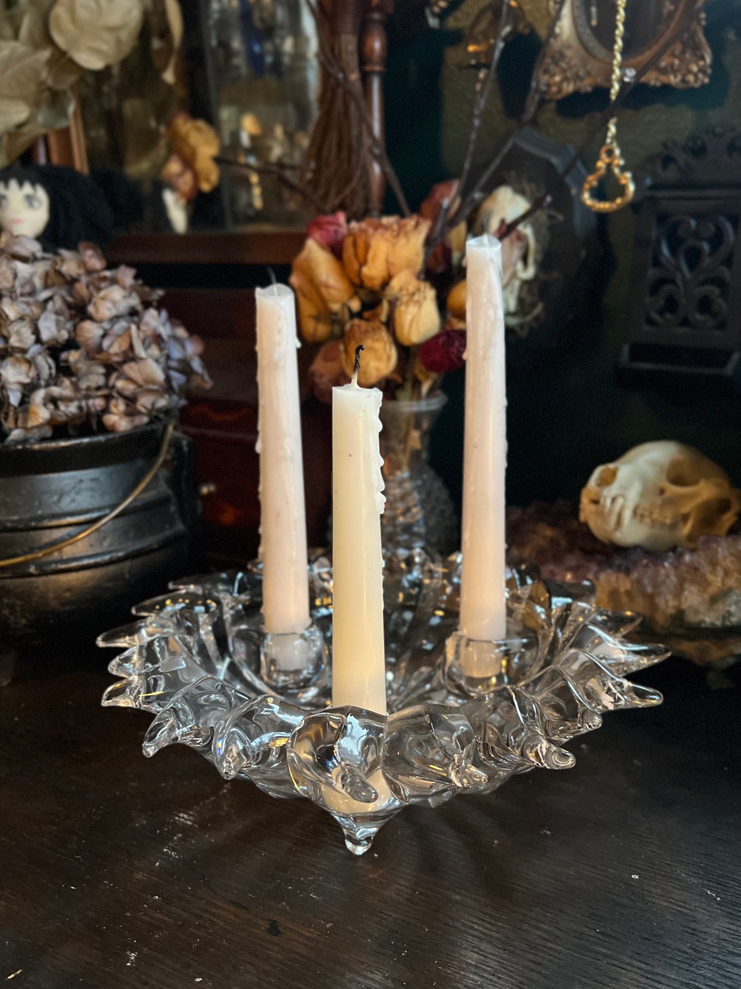 Crystal Celestial Sun Triple Taper Candle Holder Bowl