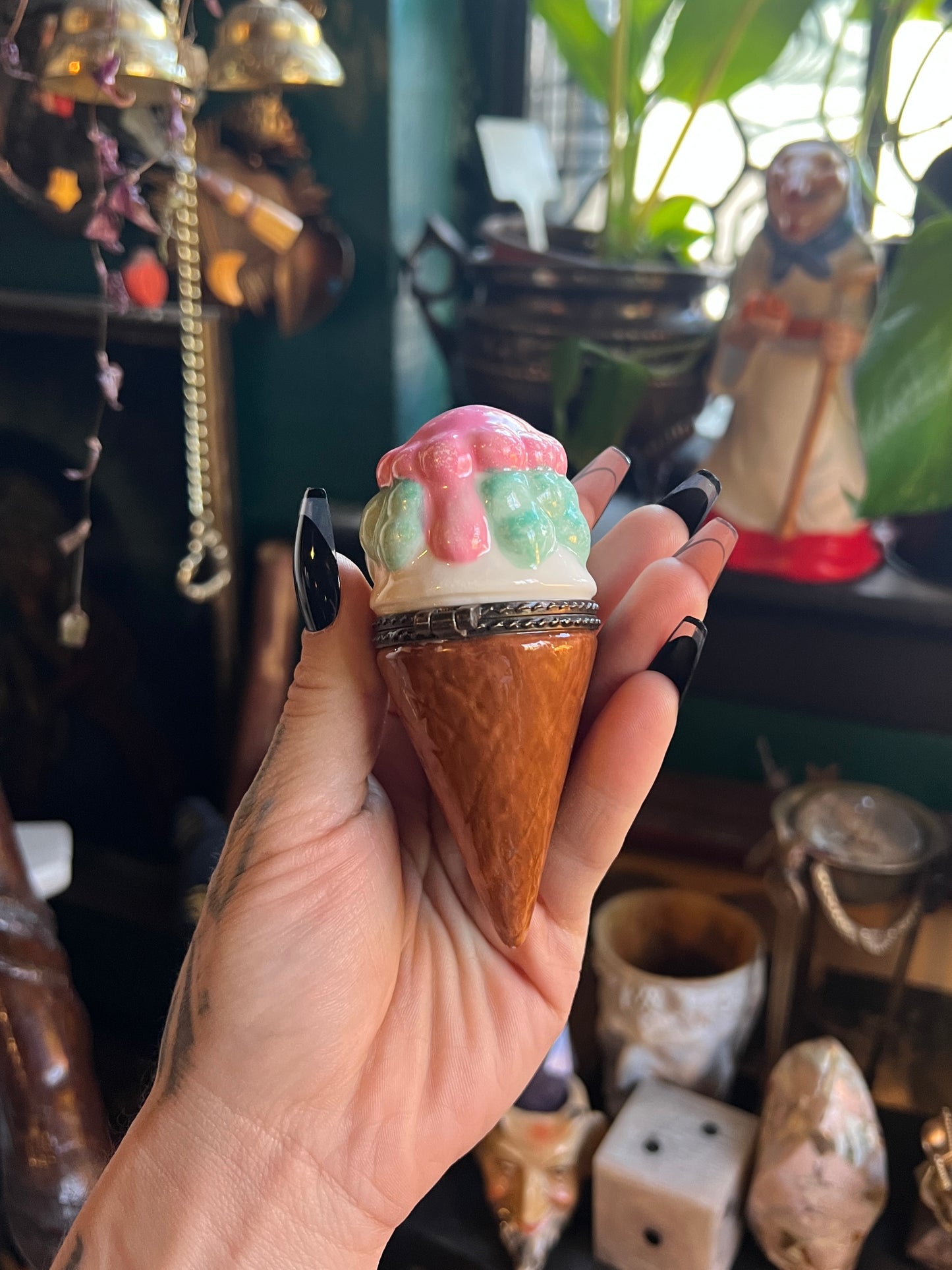 Porcelain Ice Cream Cone Hinged Trinket Box