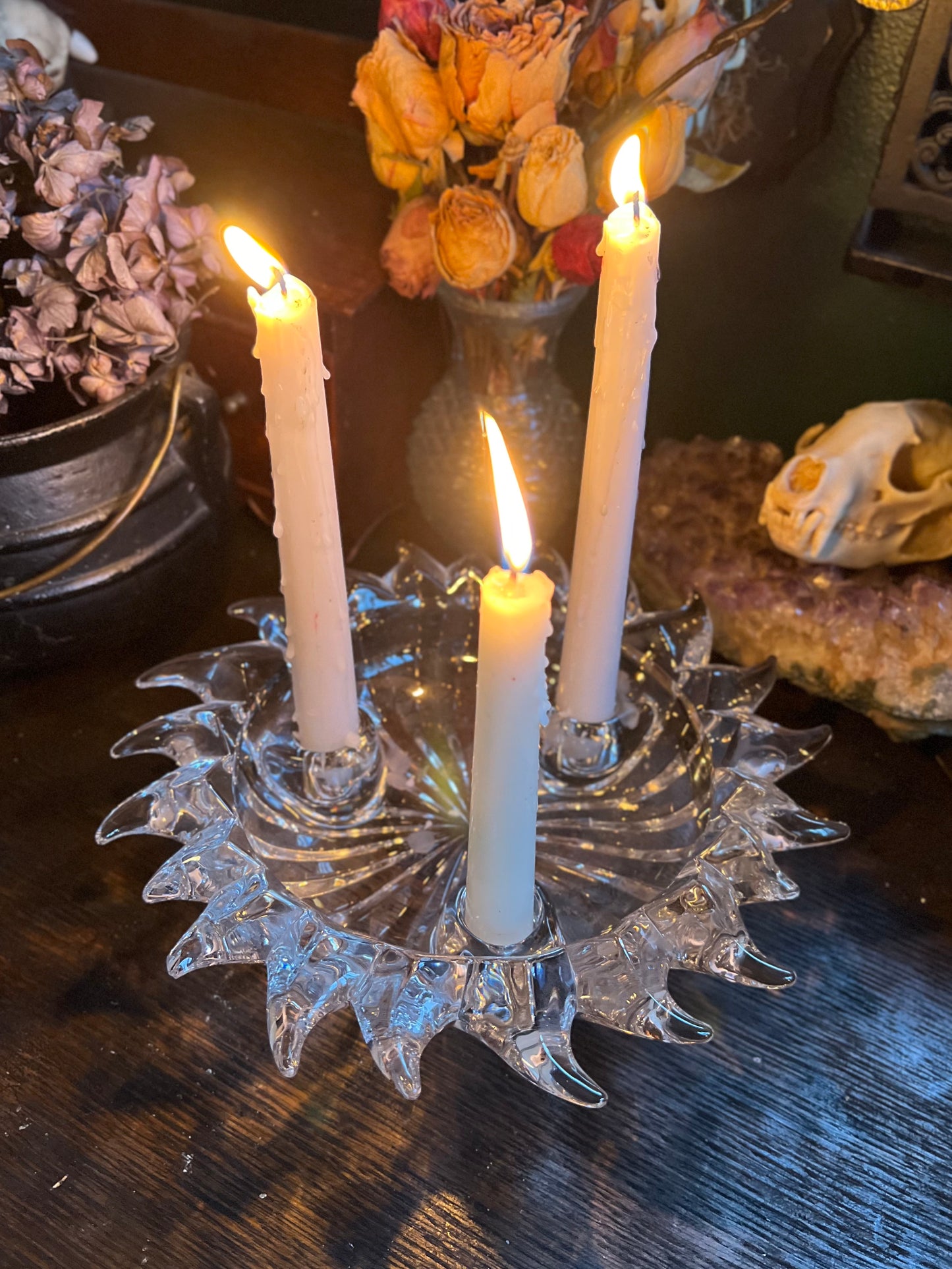 Crystal Celestial Sun Triple Taper Candle Holder Bowl