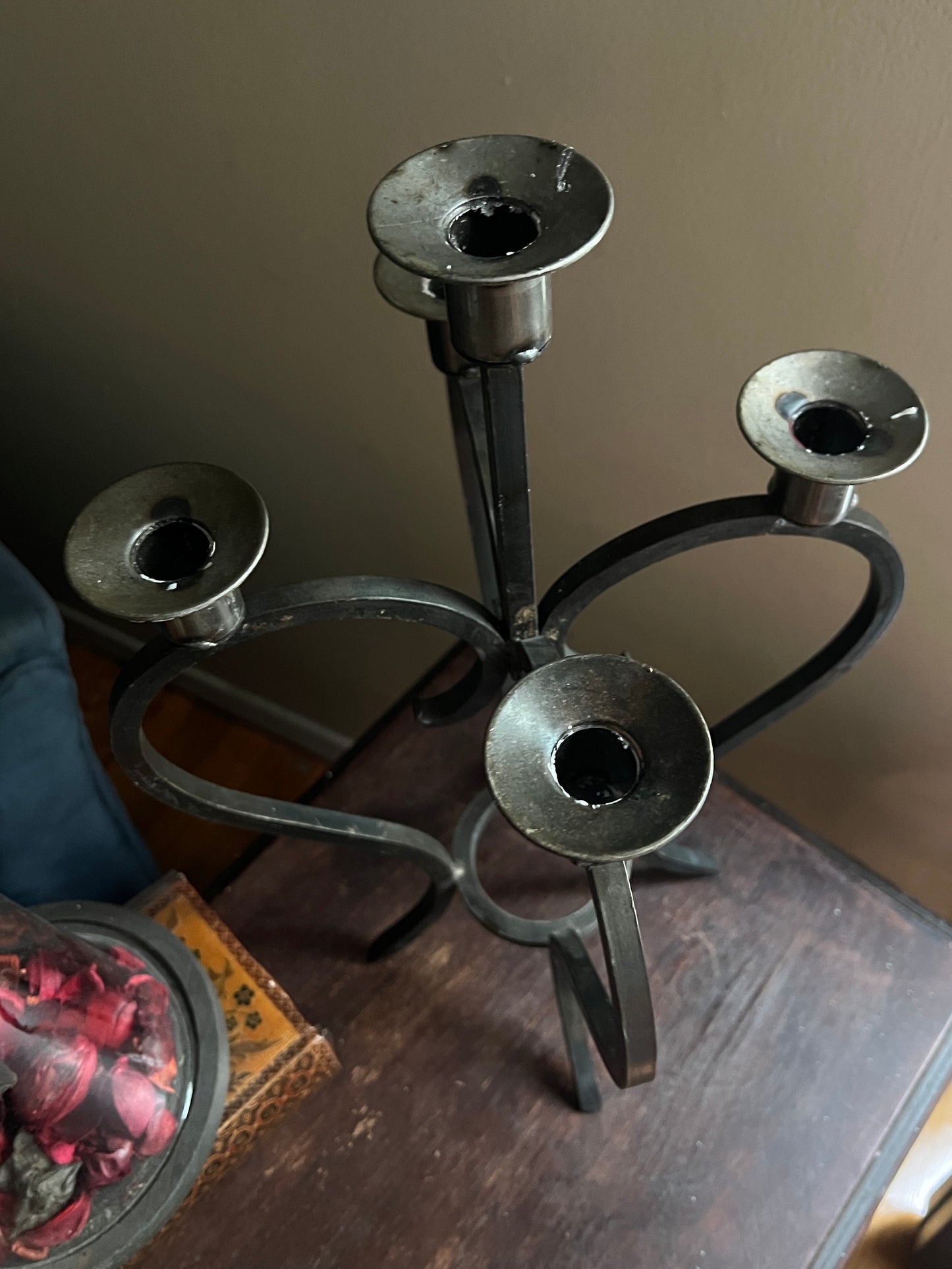Wrought Iron Spanish Revival Heart Shaped Candelabra