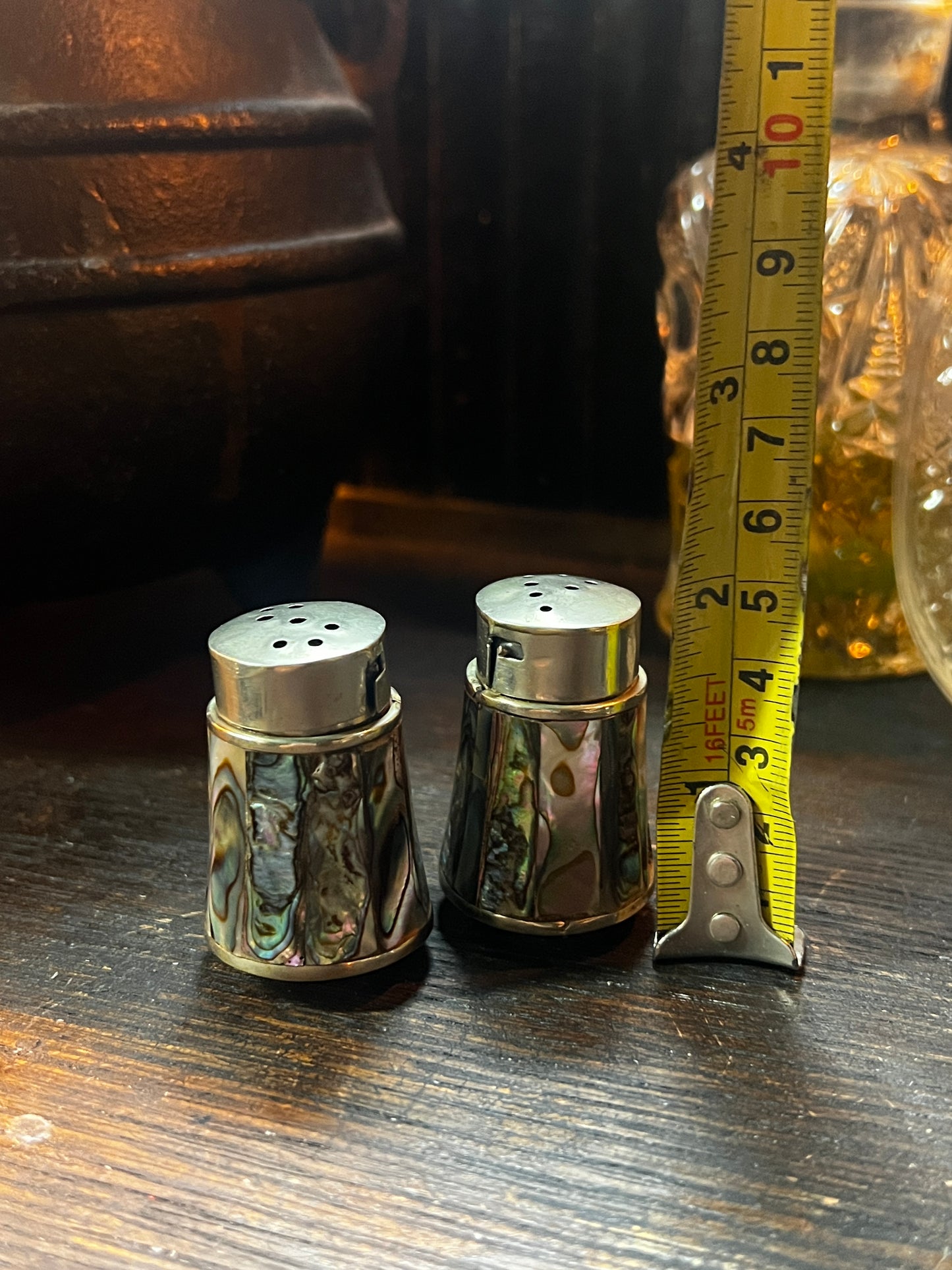 Vintage Mexico Abalone Shell Salt & Pepper Shaker Set