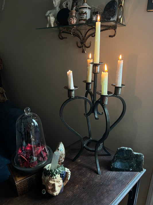 Wrought Iron Spanish Revival Heart Shaped Candelabra