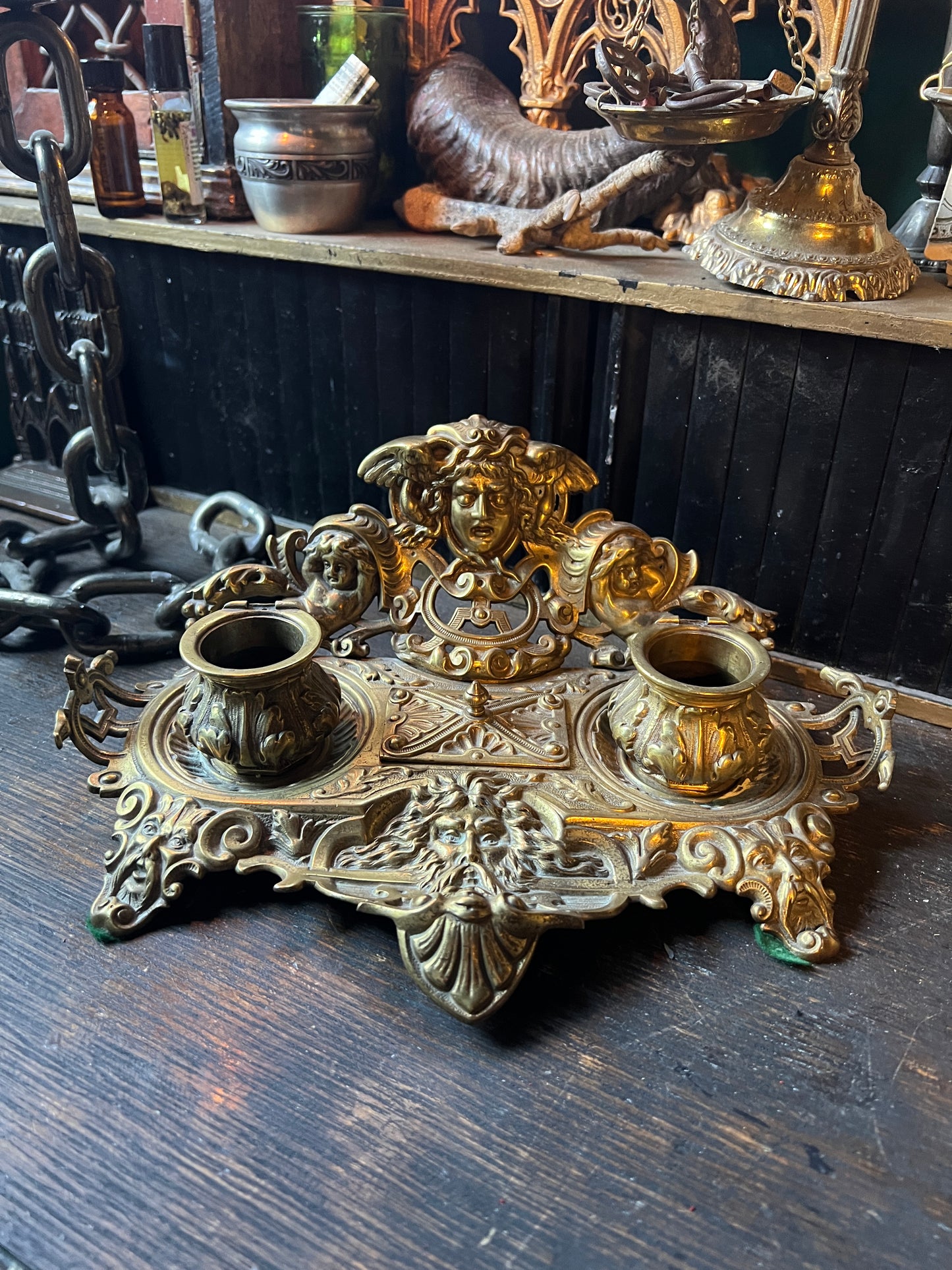 Antique French Brass Ink Well