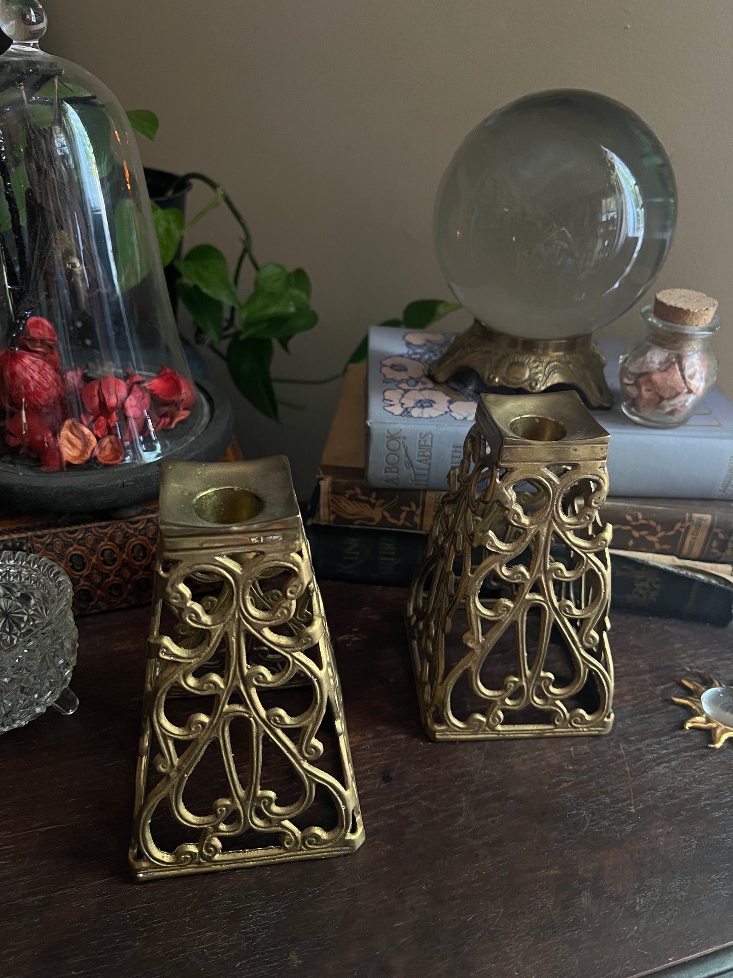 Vintage Brass Reticulated Candleholders - Pair
