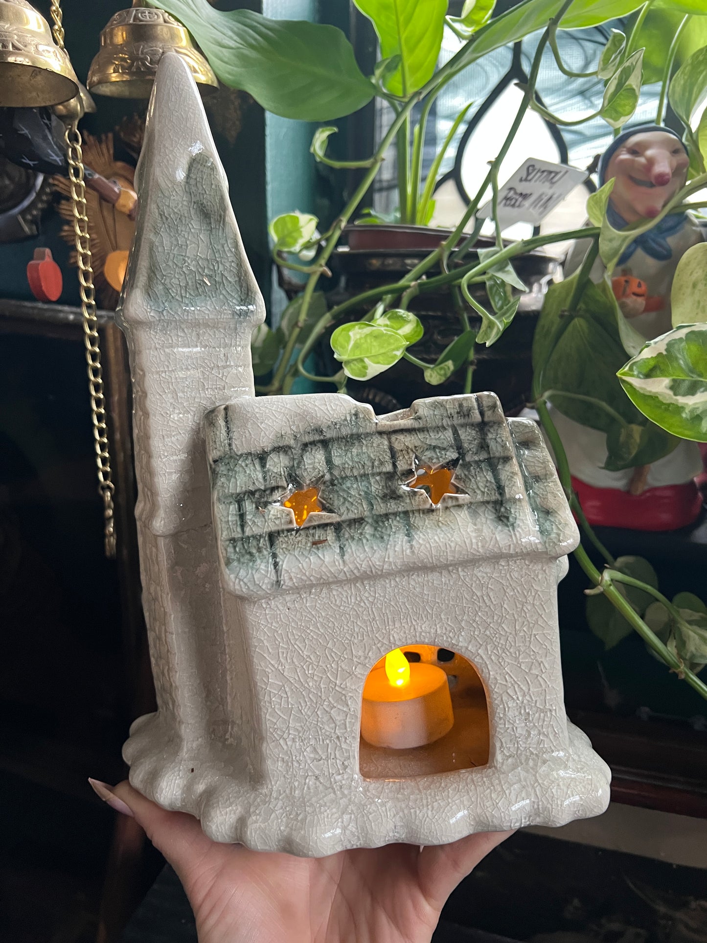 Ceramic Village Church Tea Light Holder