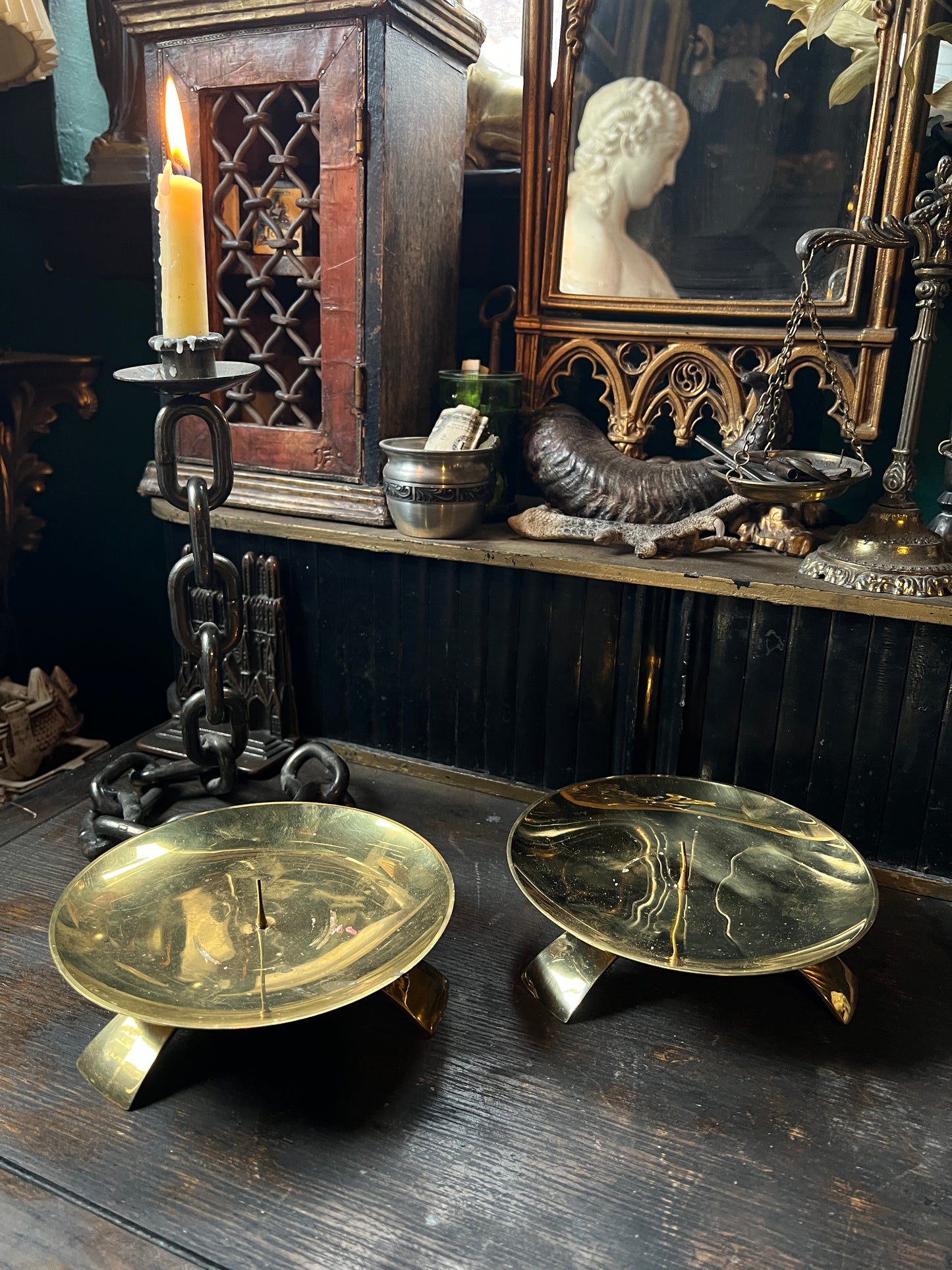 Brass Three Foot Pillar Candle Holders