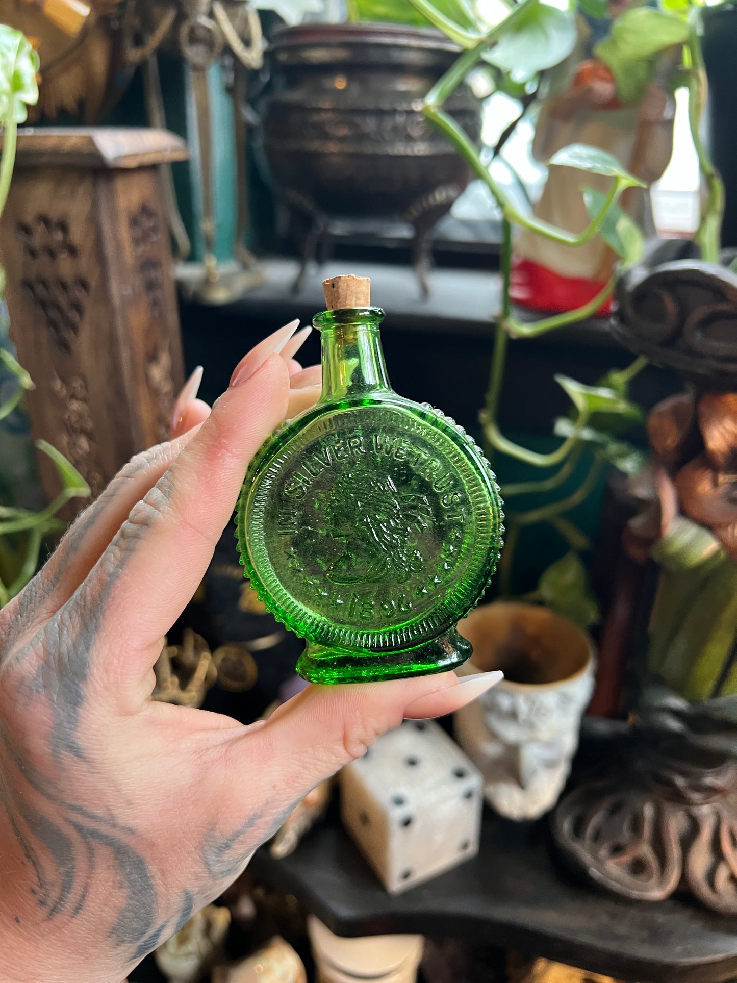 Miniature Wheaton Green Glass Bottles