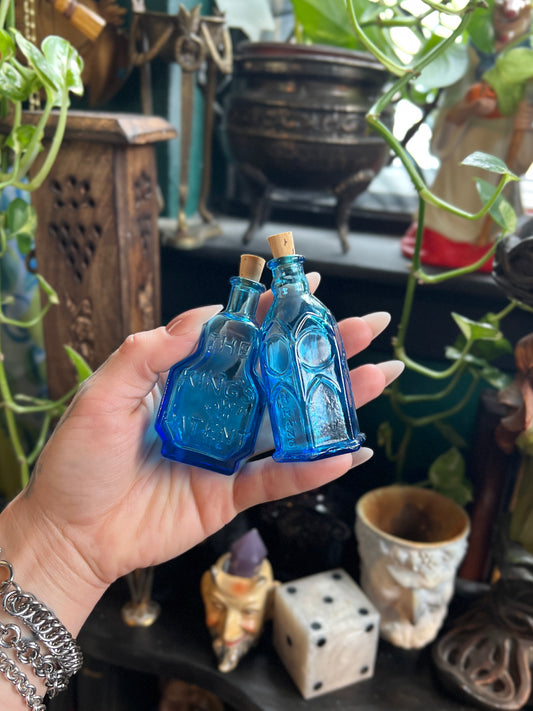 Miniature Wheaton Blue Glass Bottles