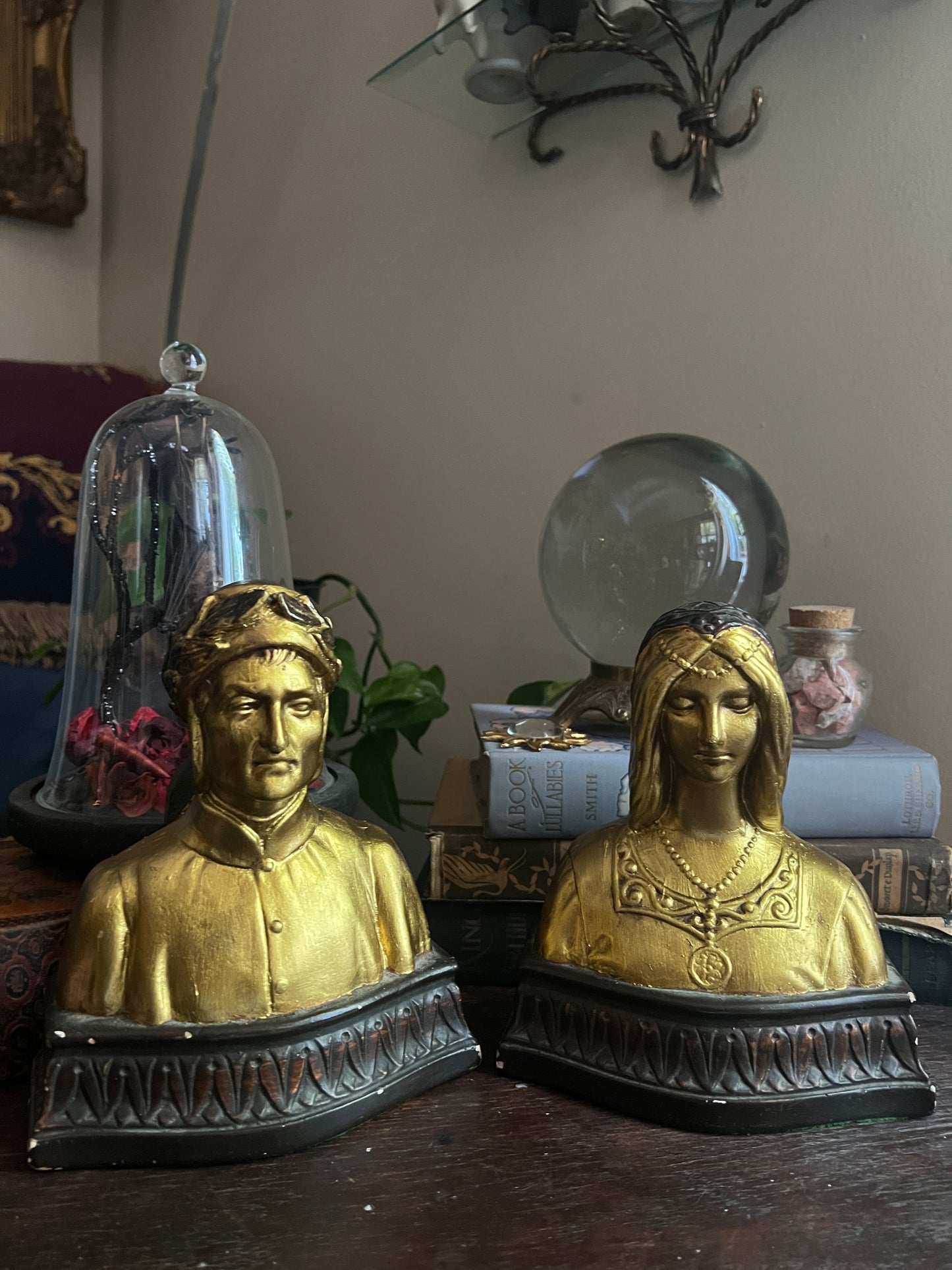 Dante and Beatrice Chalkware Bookends