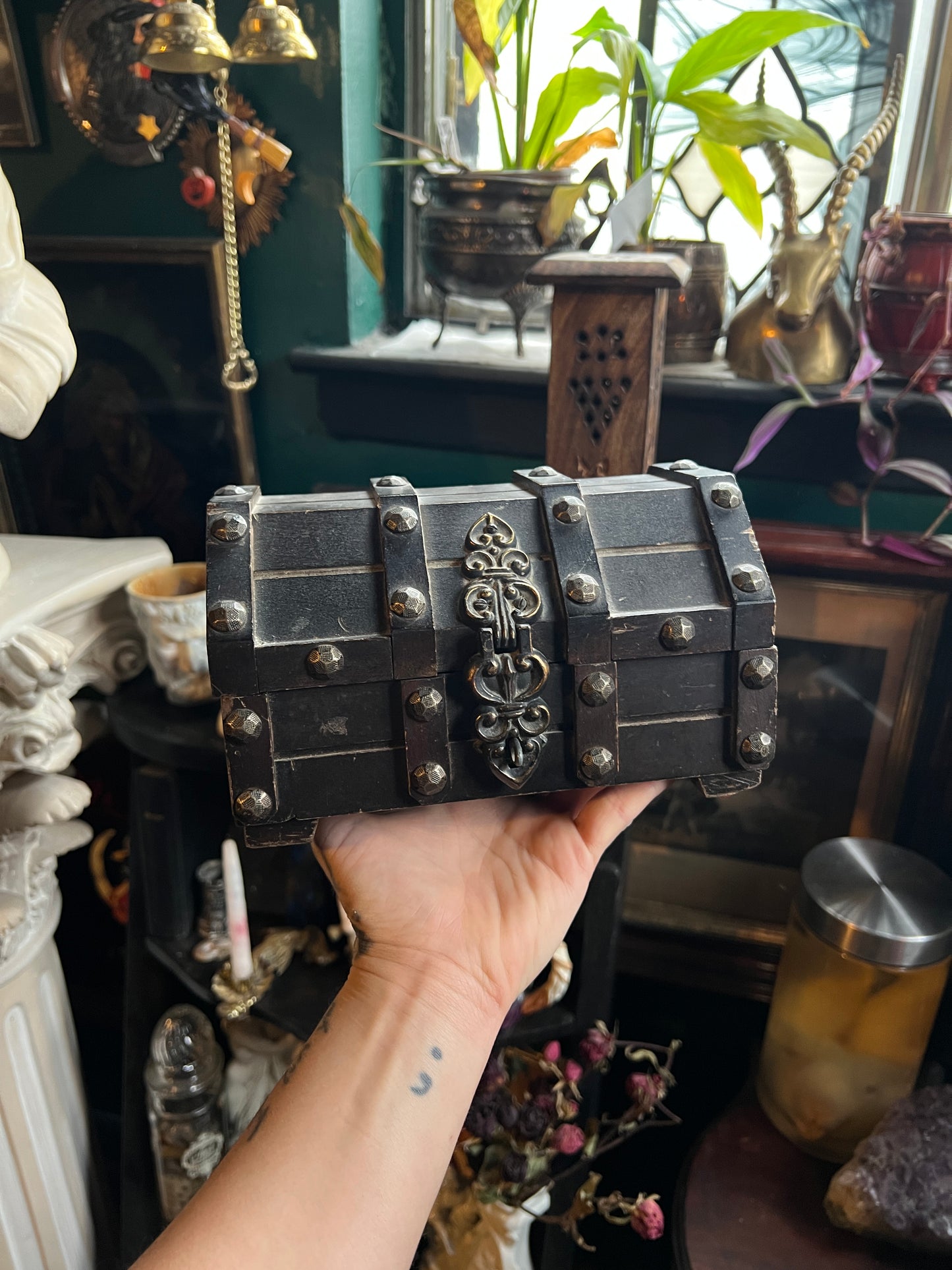 Wooden Treasure Chest Trinket Box