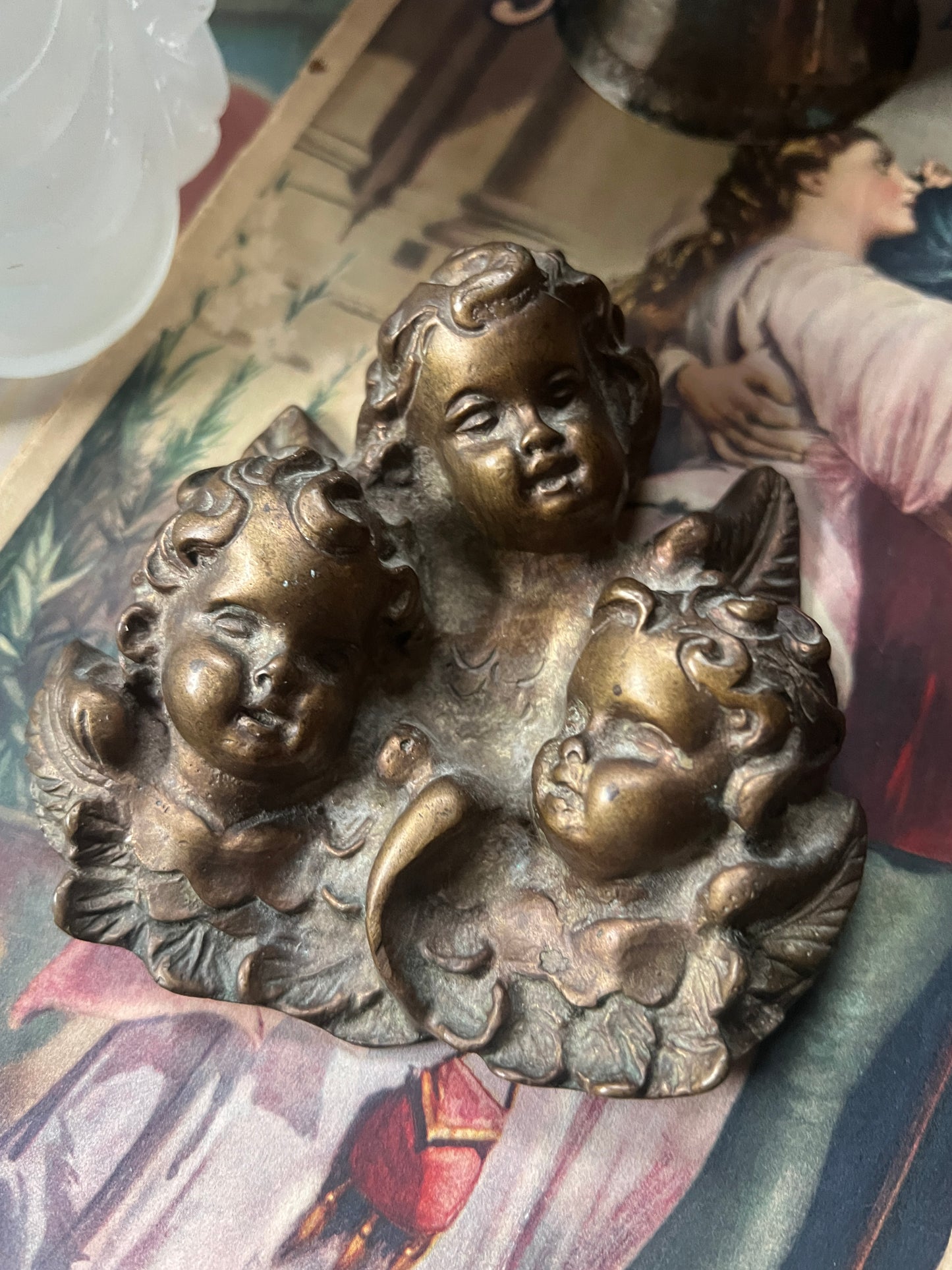 Triple Putti Brass Wall Decor