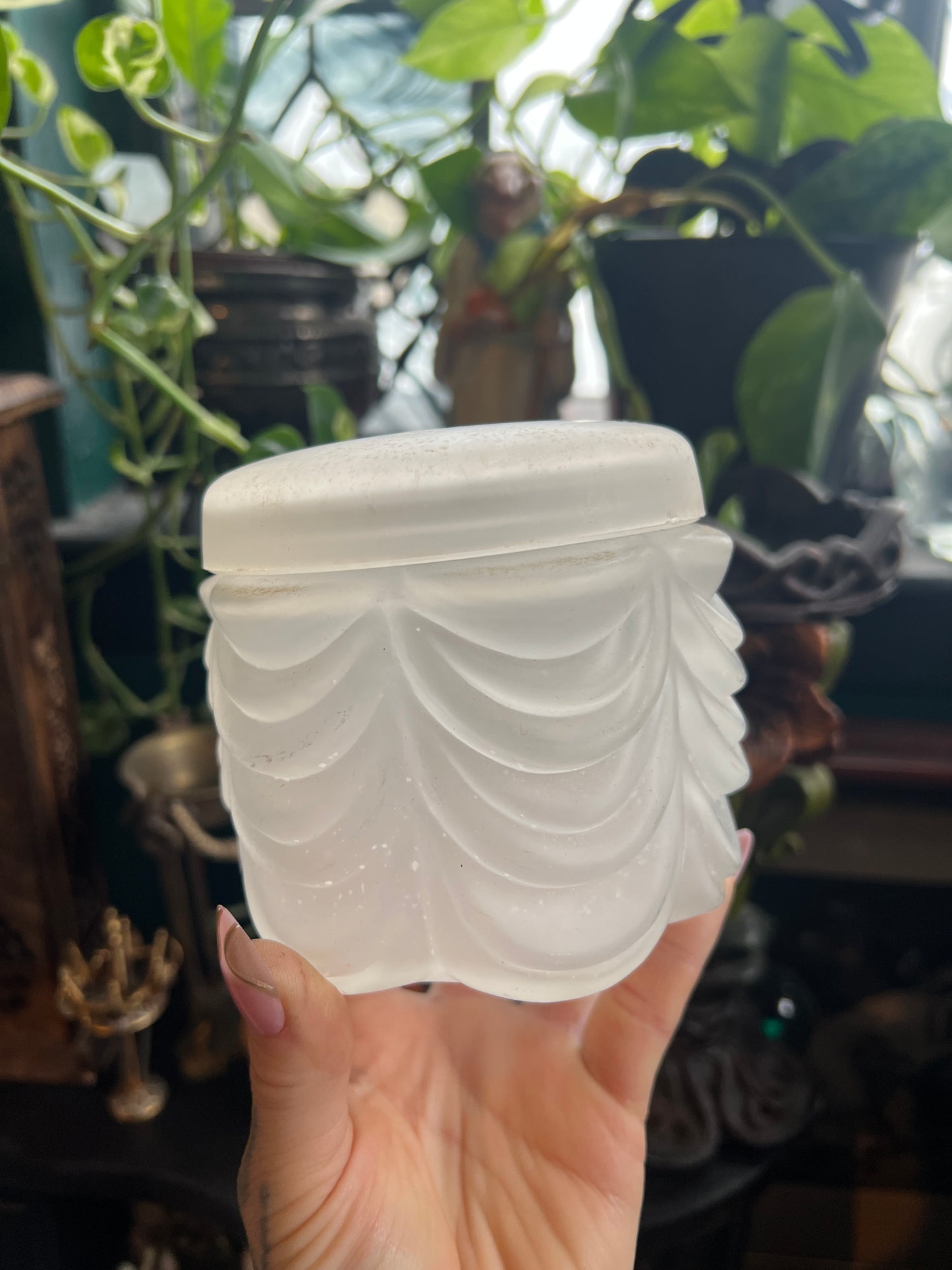 Art Deco Frosted Satin Drape Vanity Jar