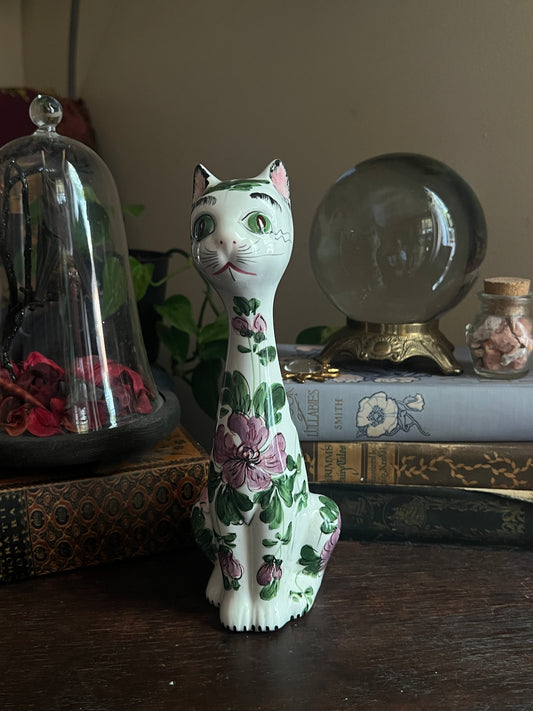 Italian Hand Painted Pottery Long Neck Cat Figurine