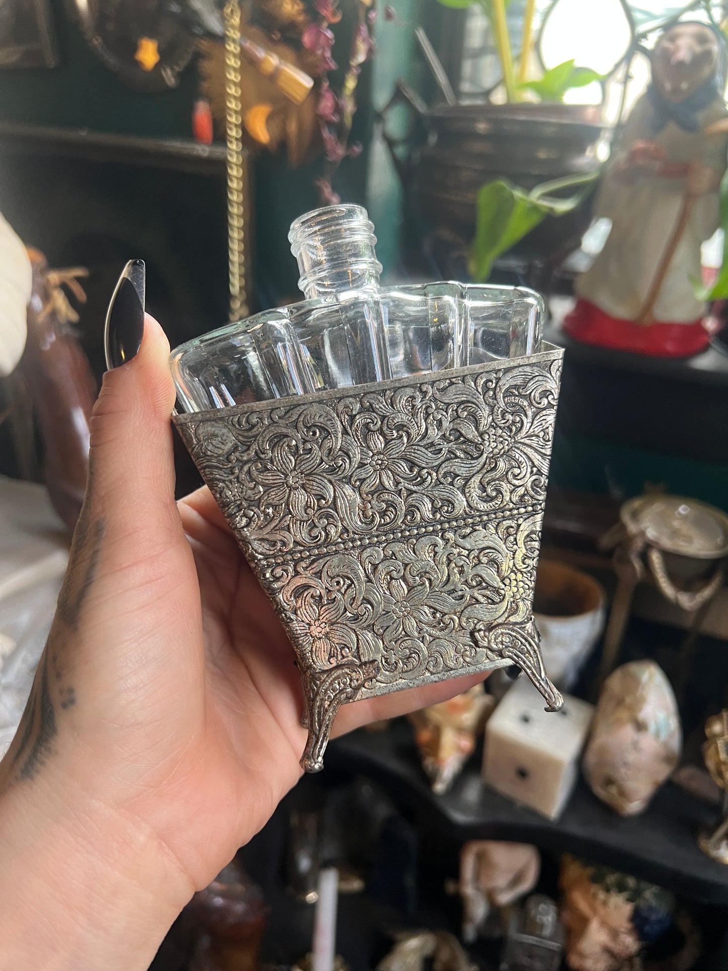 Ornate Silver-Plated & Glass Perfume Bottle