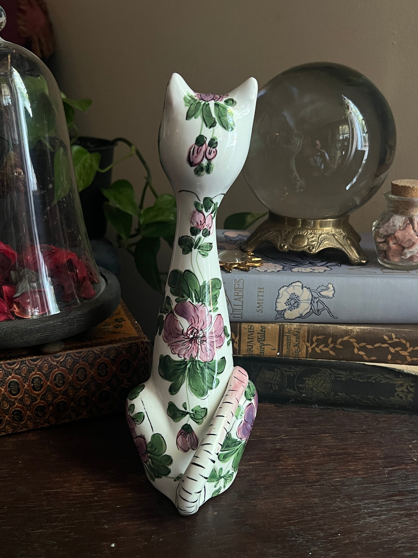 Italian Hand Painted Pottery Long Neck Cat Figurine