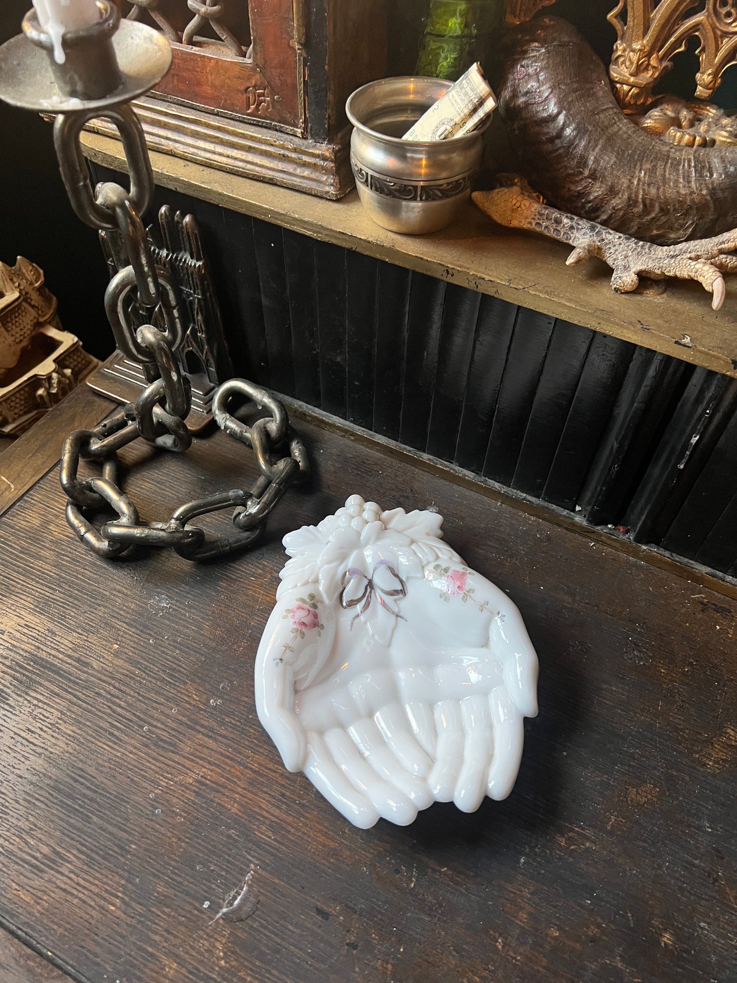 Westmoreland Milk Glass Hands Dish