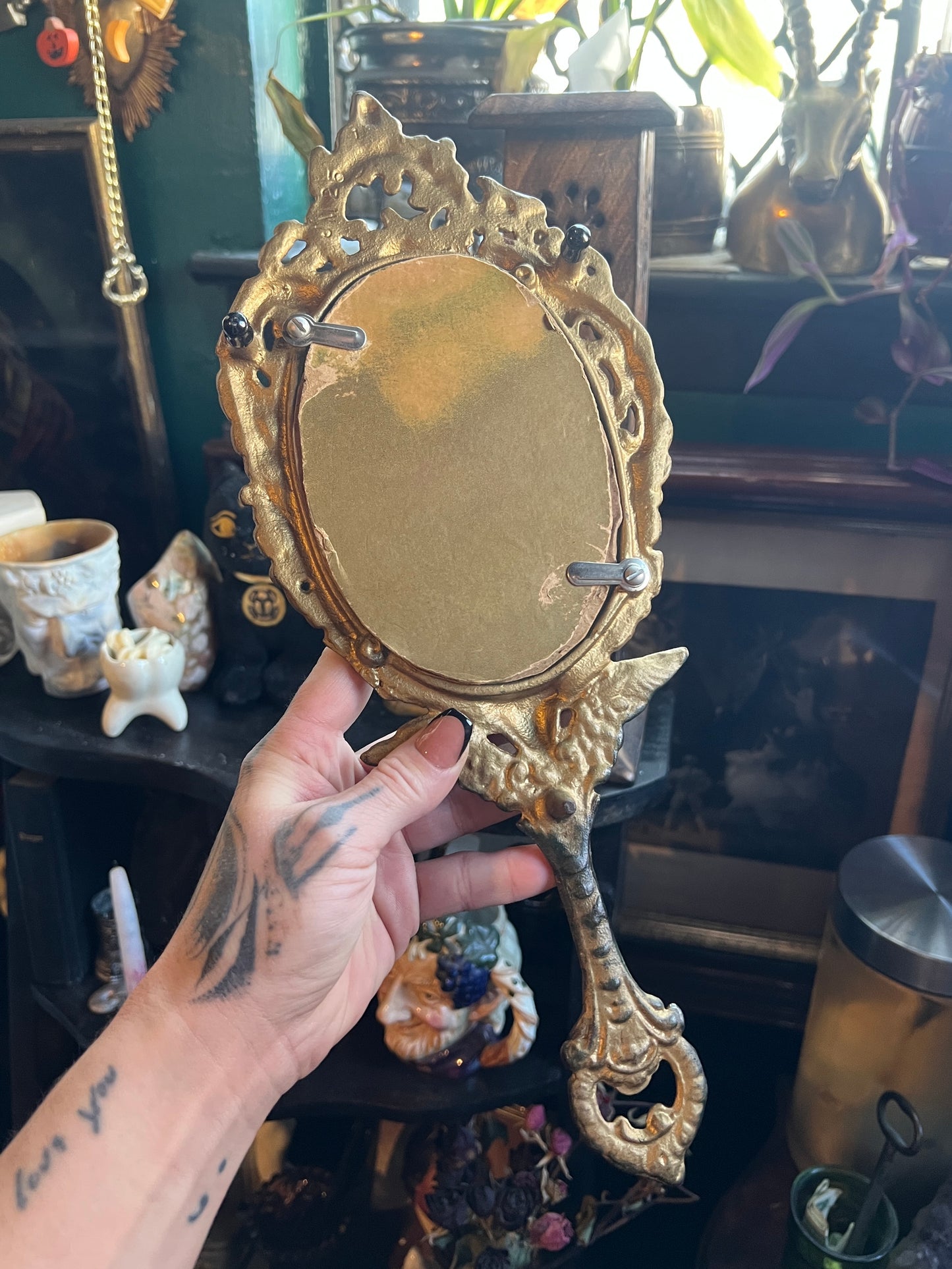 Brass Cherub Hand Mirror