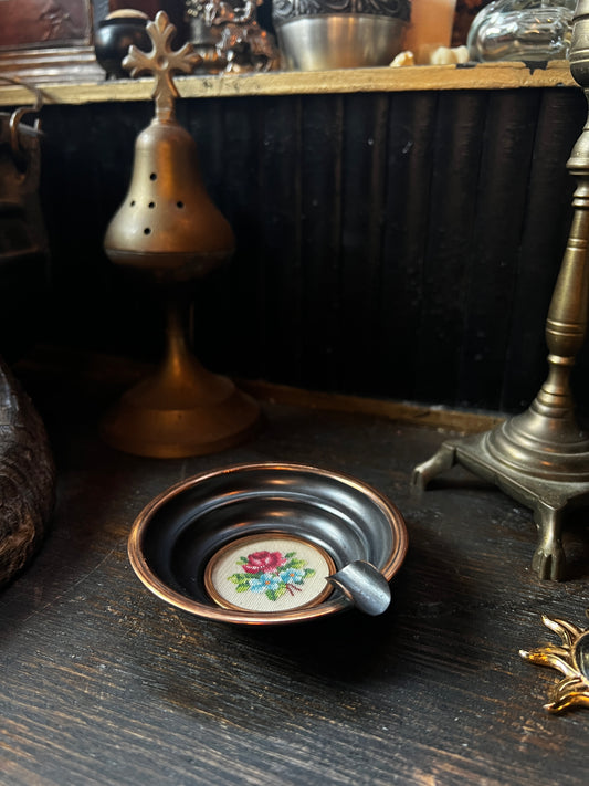 Embroidered Flower Copper Ashtray