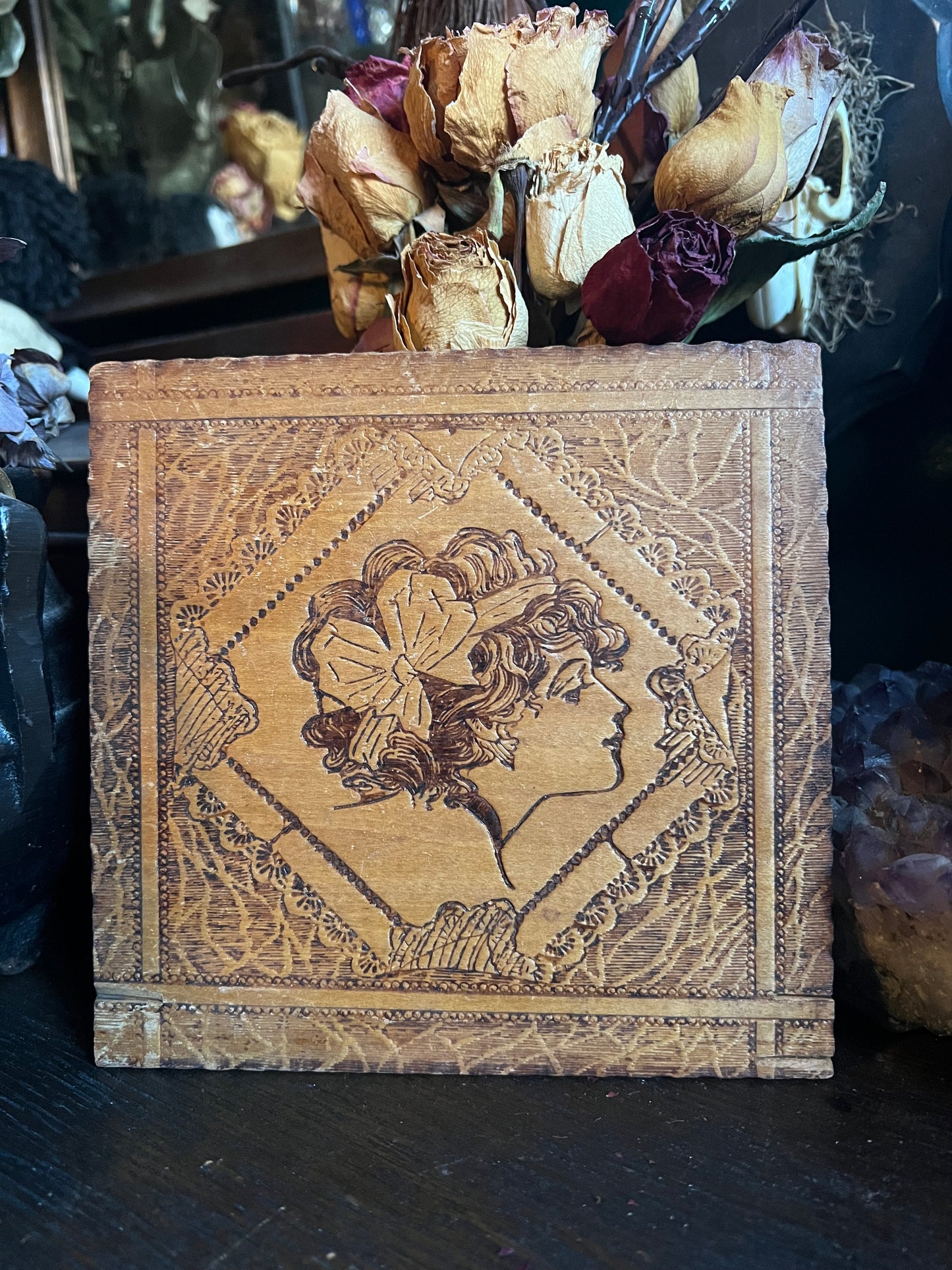 Antique Art Nouveau Pyrography