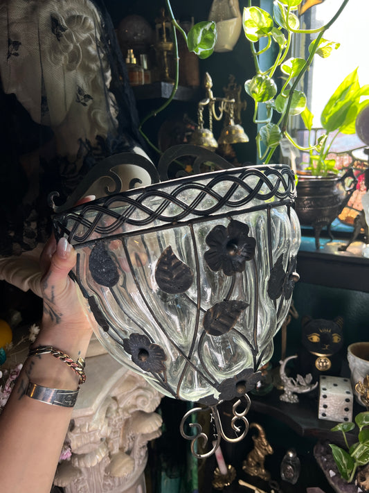 Wrought Iron and Caged Glass Wall Pocket Planter