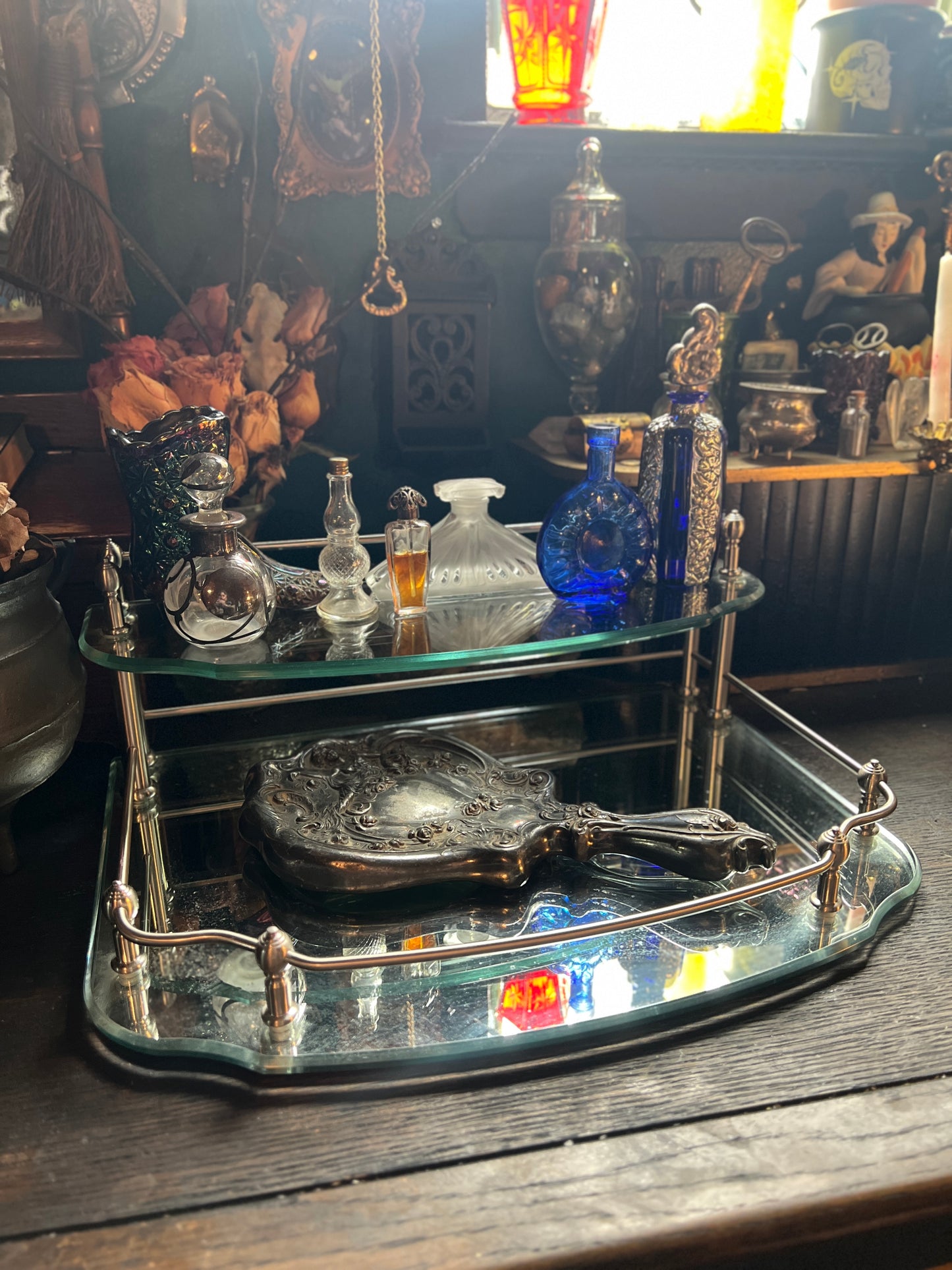 Two Tiered Glass Vanity Tray