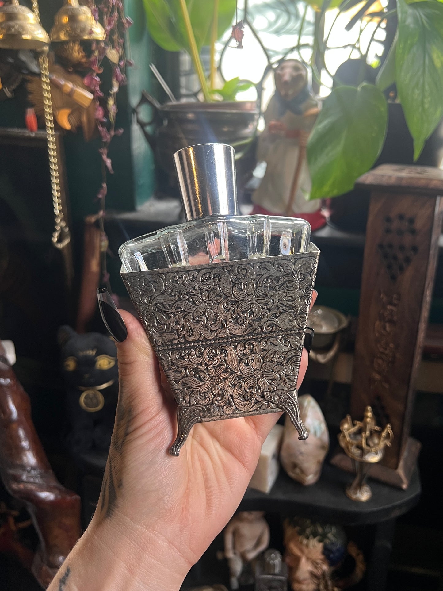 Ornate Silver-Plated & Glass Perfume Bottle