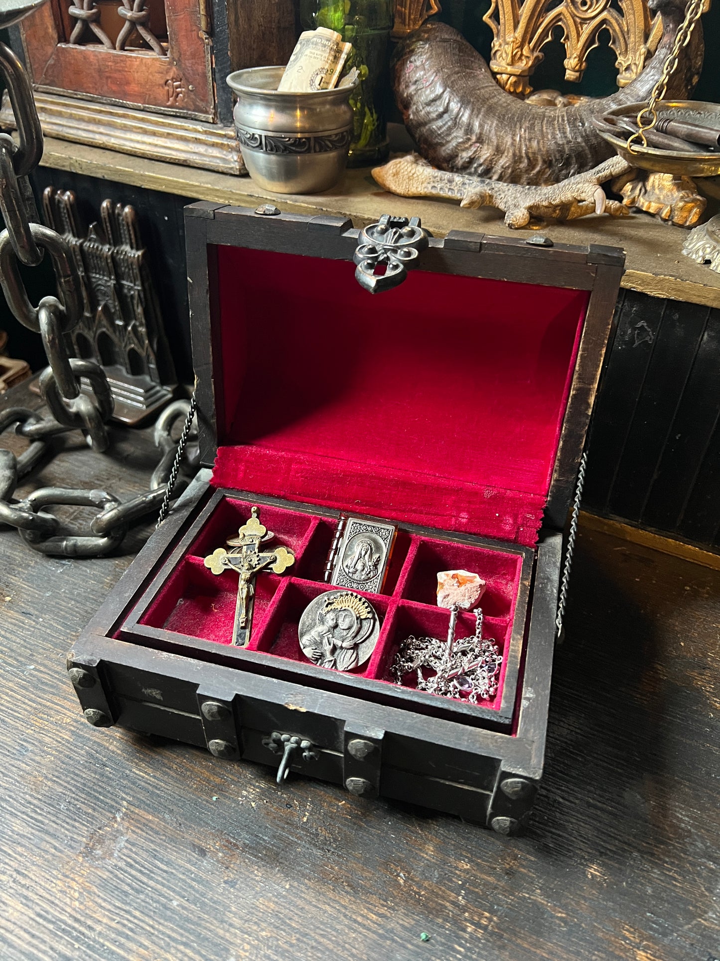 Wooden Treasure Chest Trinket Box